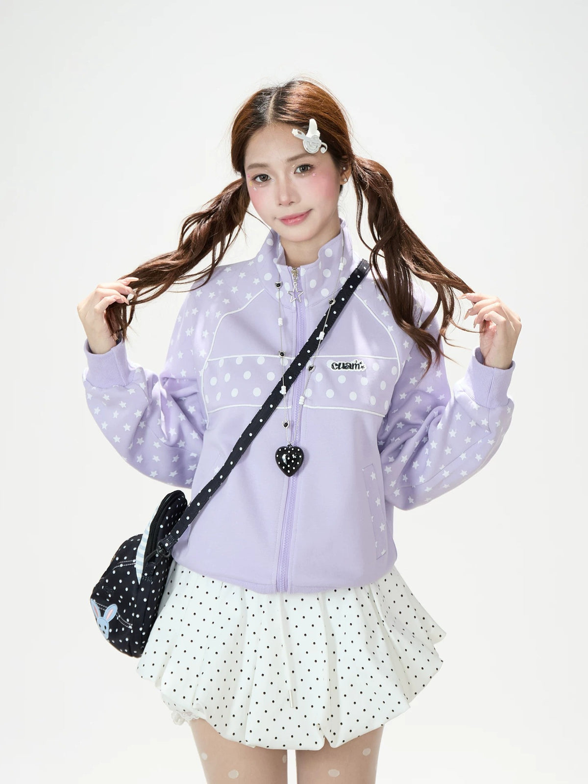 Polka-Dot Star Zip-Up Sweatshirt Jacket