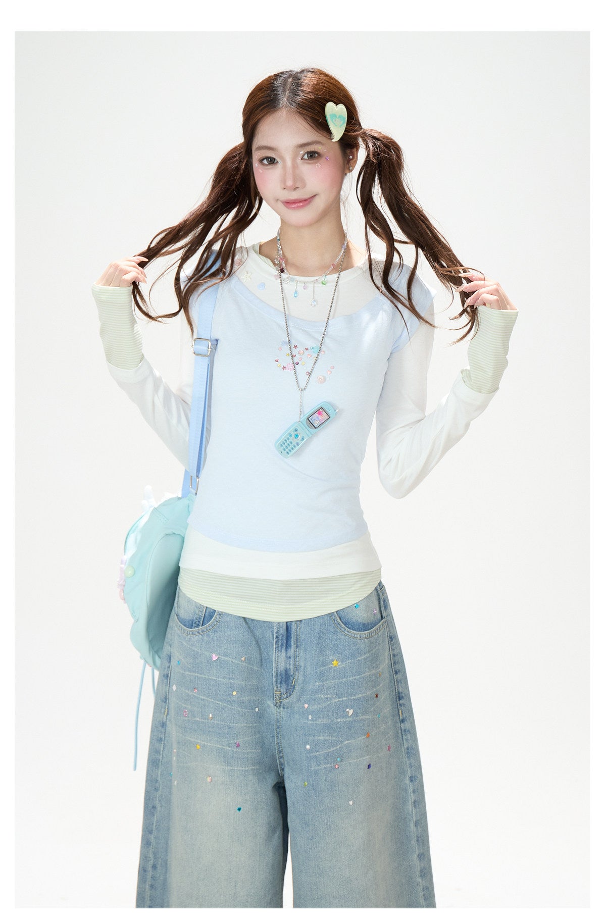 Contrast Faux Three-Layer Long Sleeve Top
