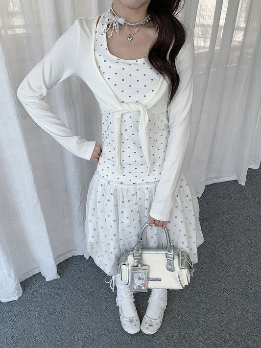 Polka Dot Camisole & Tie-Front Shrug Set