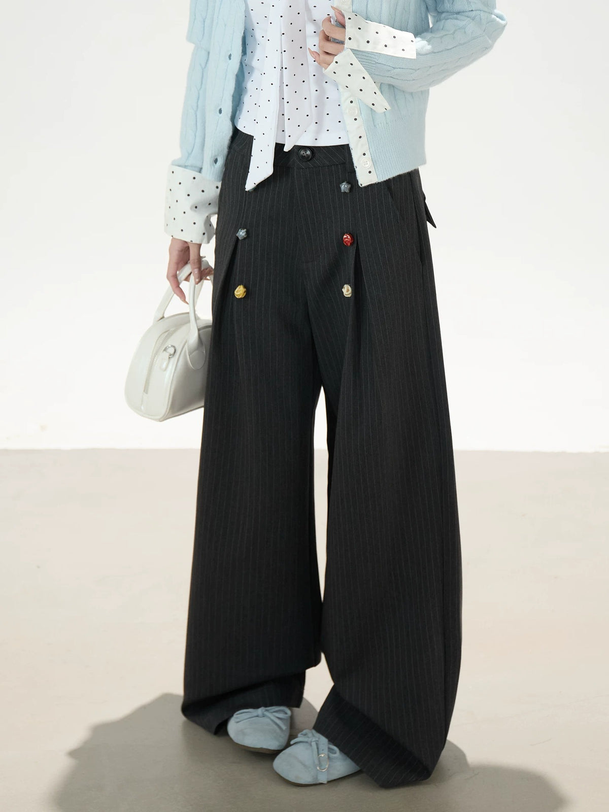 Pinstripe Charm Wide-Leg Trousers