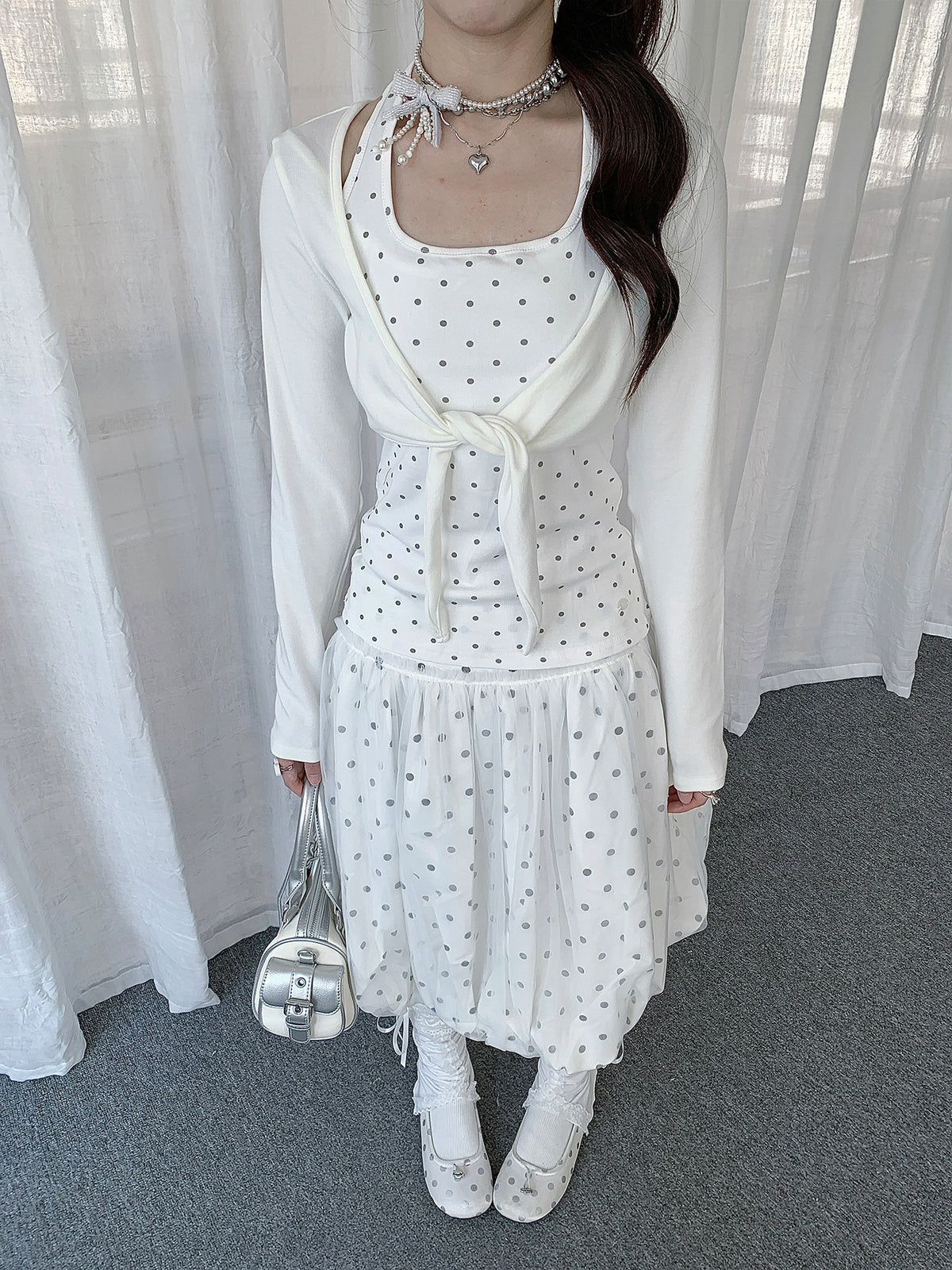 Polka Dot Camisole & Tie-Front Shrug Set