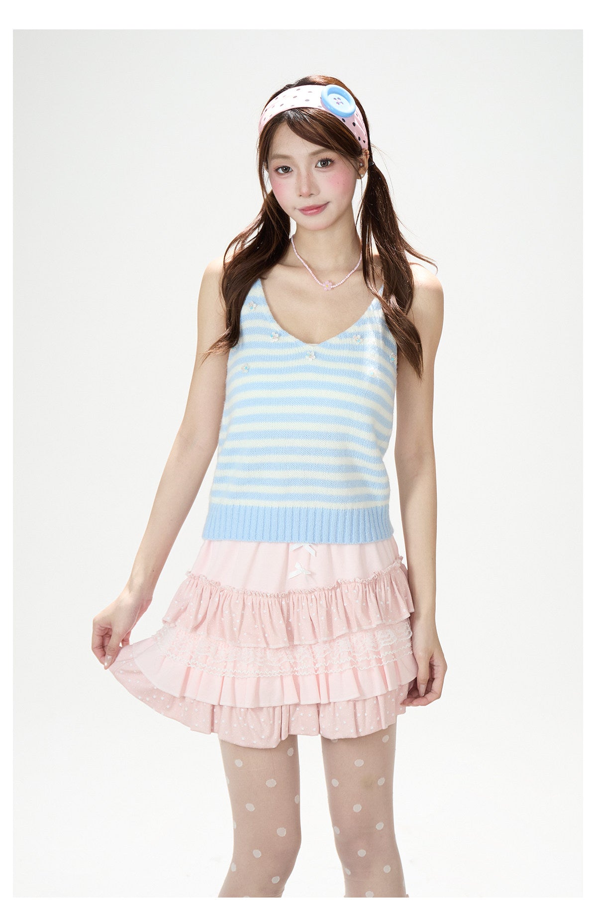 Soft Stripe Knit Vest & Long Sleeve Layered Two-Piece Set