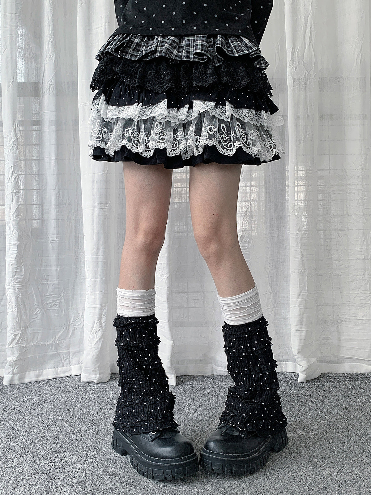 Polka Dot Ruffle Layered Leg Warmers