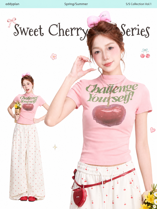 Challenge Yourself Cherry Graphic Baby Tee