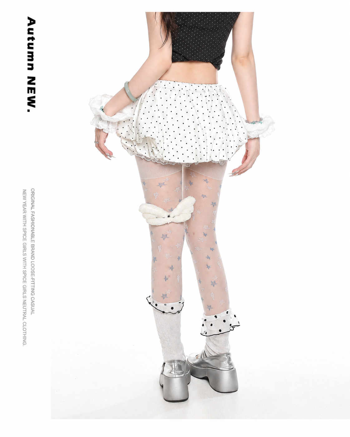 Polka Dot Bubble-Hem Ruffle Skort