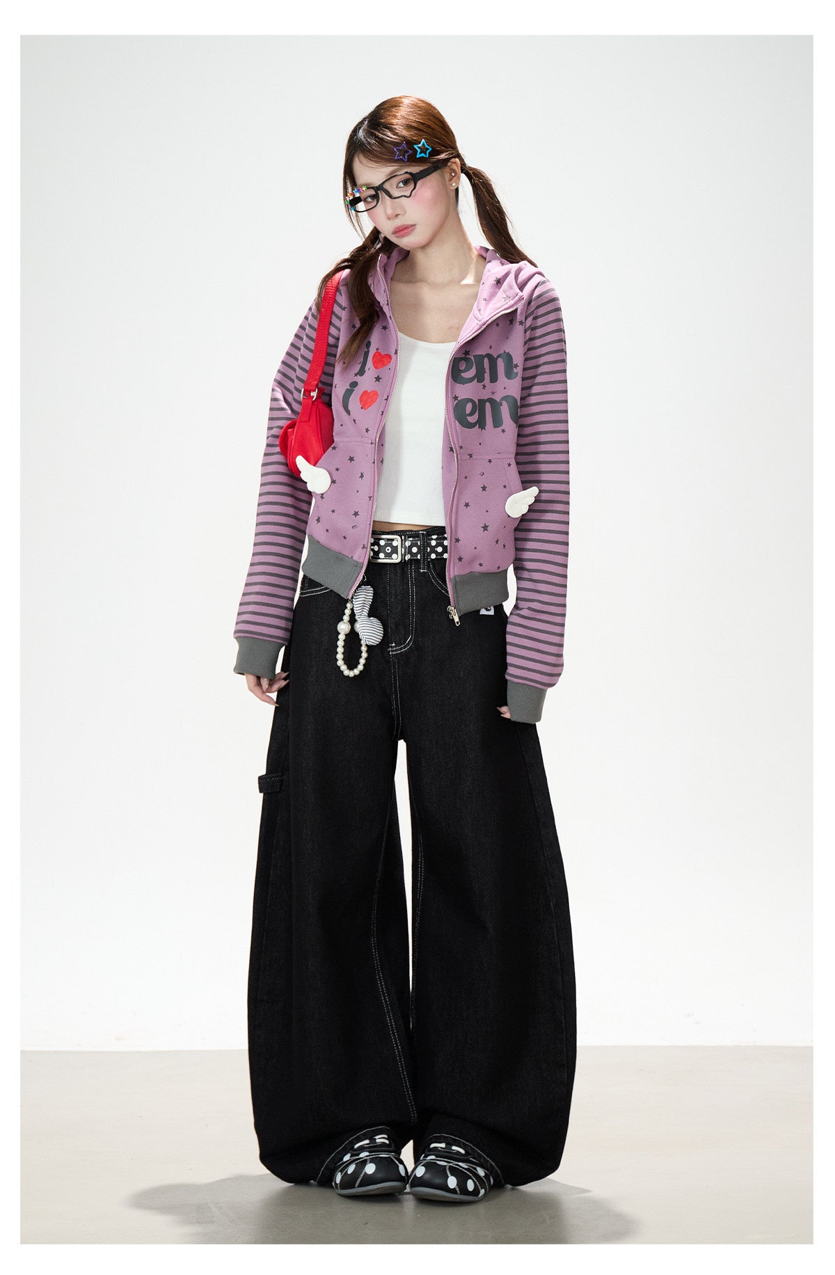Washed Black Curved Wide-Leg Jeans