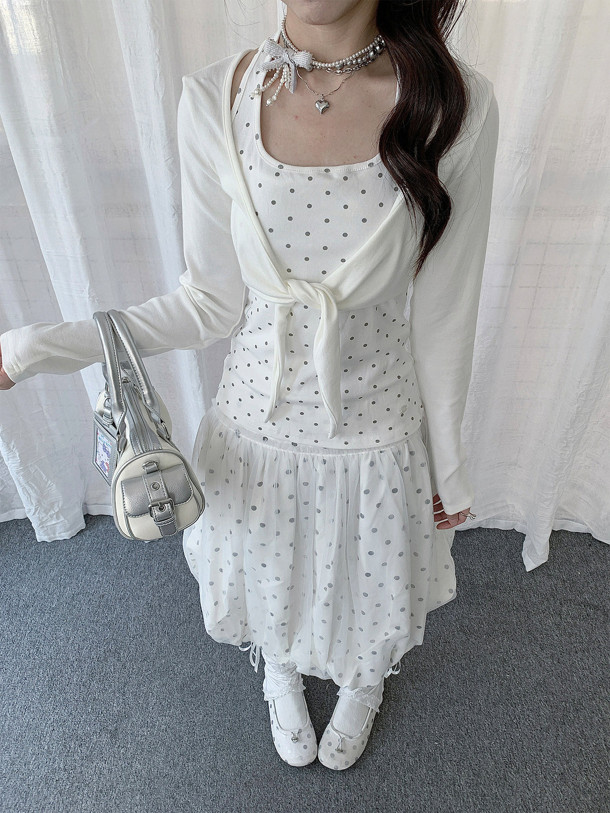 Polka Dot Camisole & Tie-Front Shrug Set