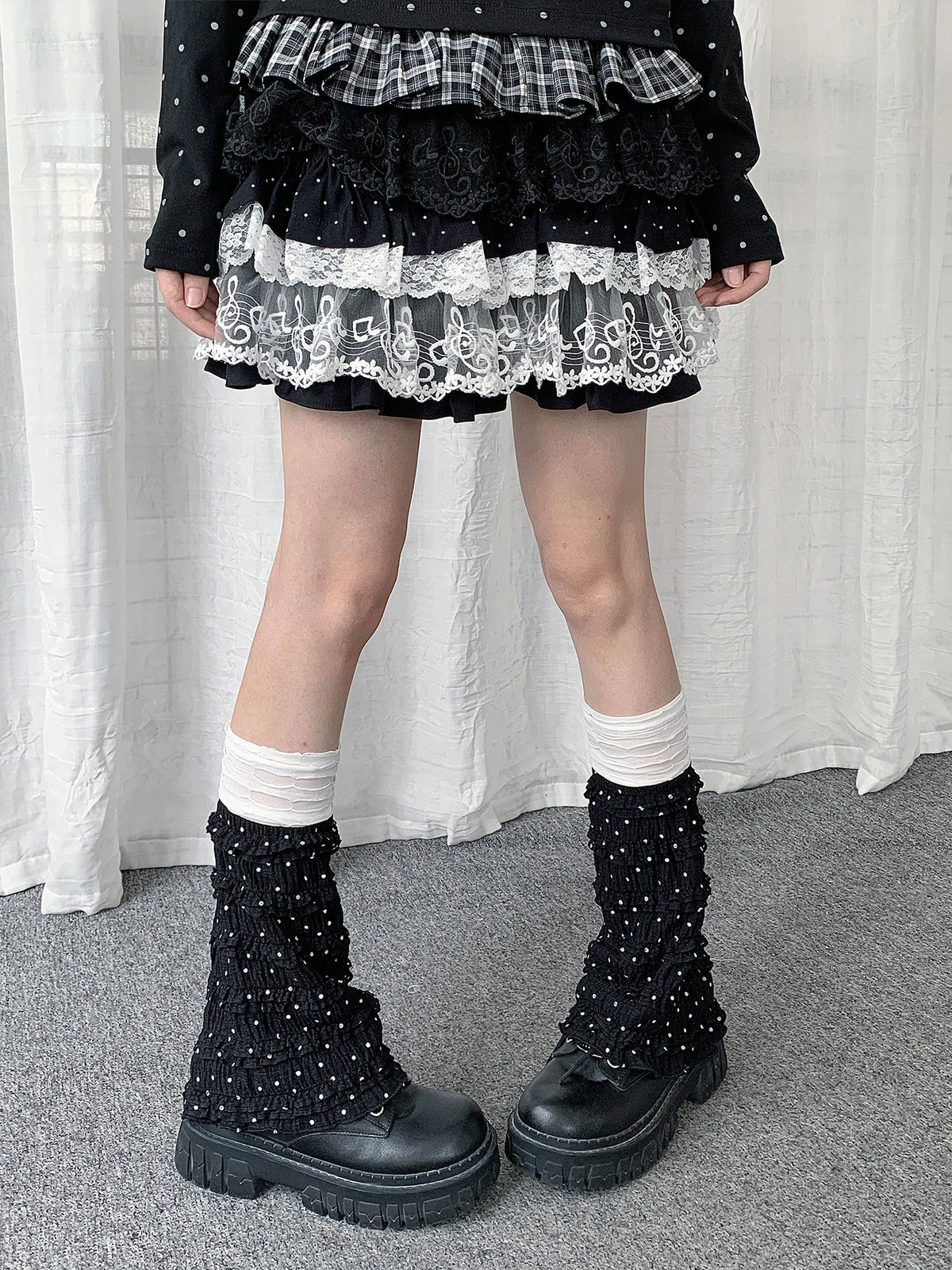 Polka Dot Ruffle Layered Leg Warmers