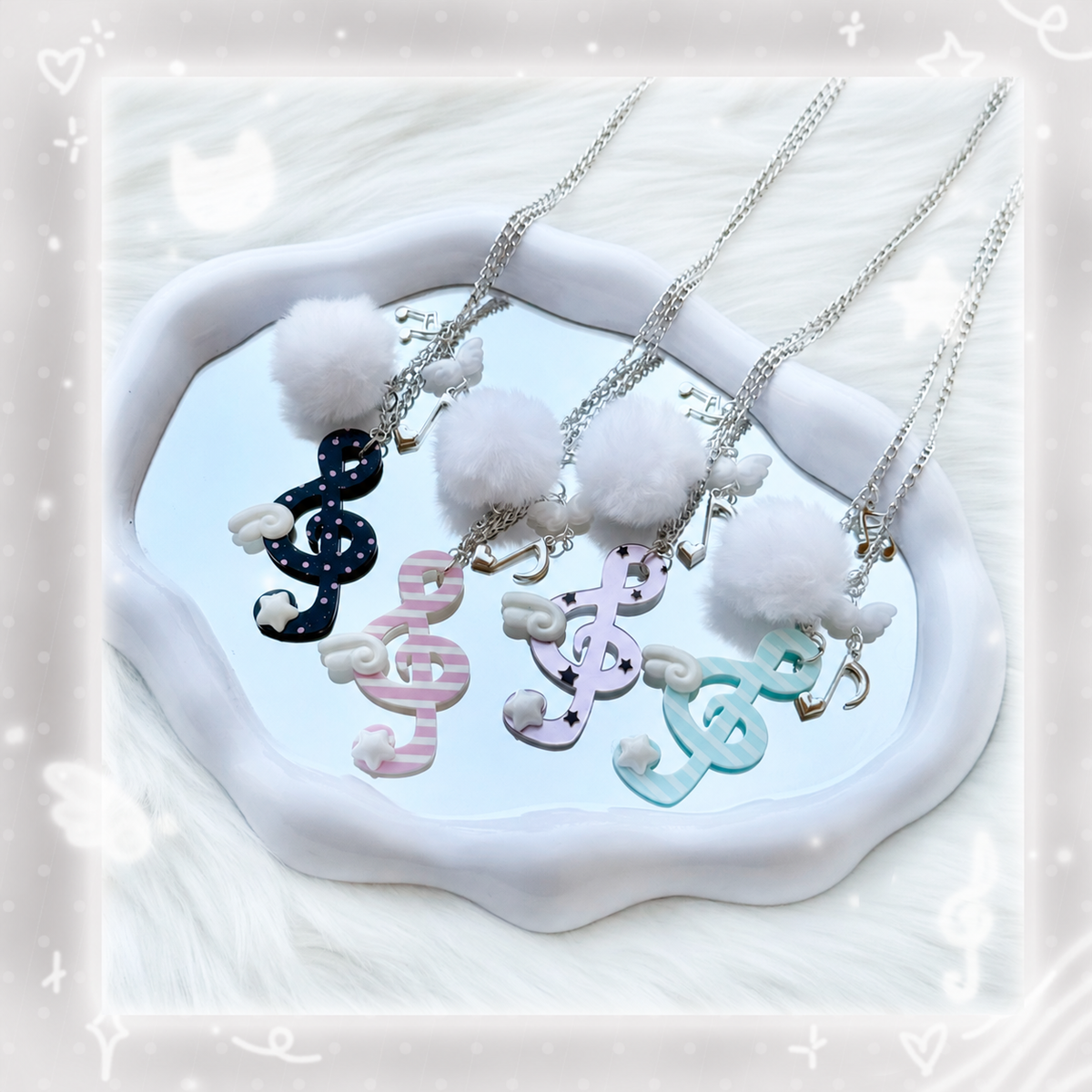 Winged Music Note Pom-Pom Necklace