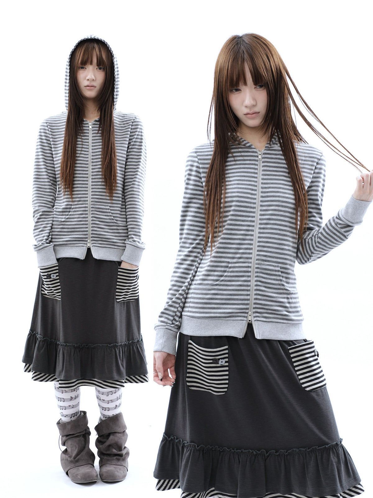 Heather Stripe Zip-Up Hoodie