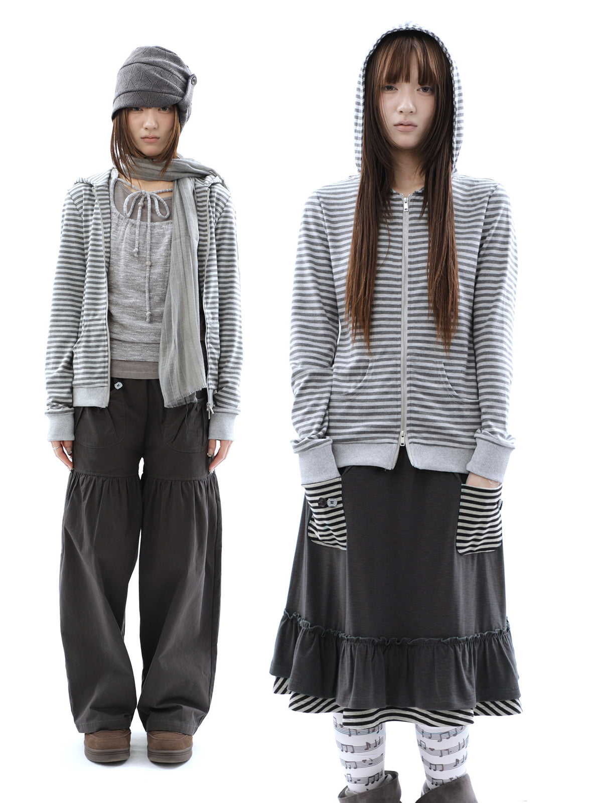 Heather Stripe Zip-Up Hoodie