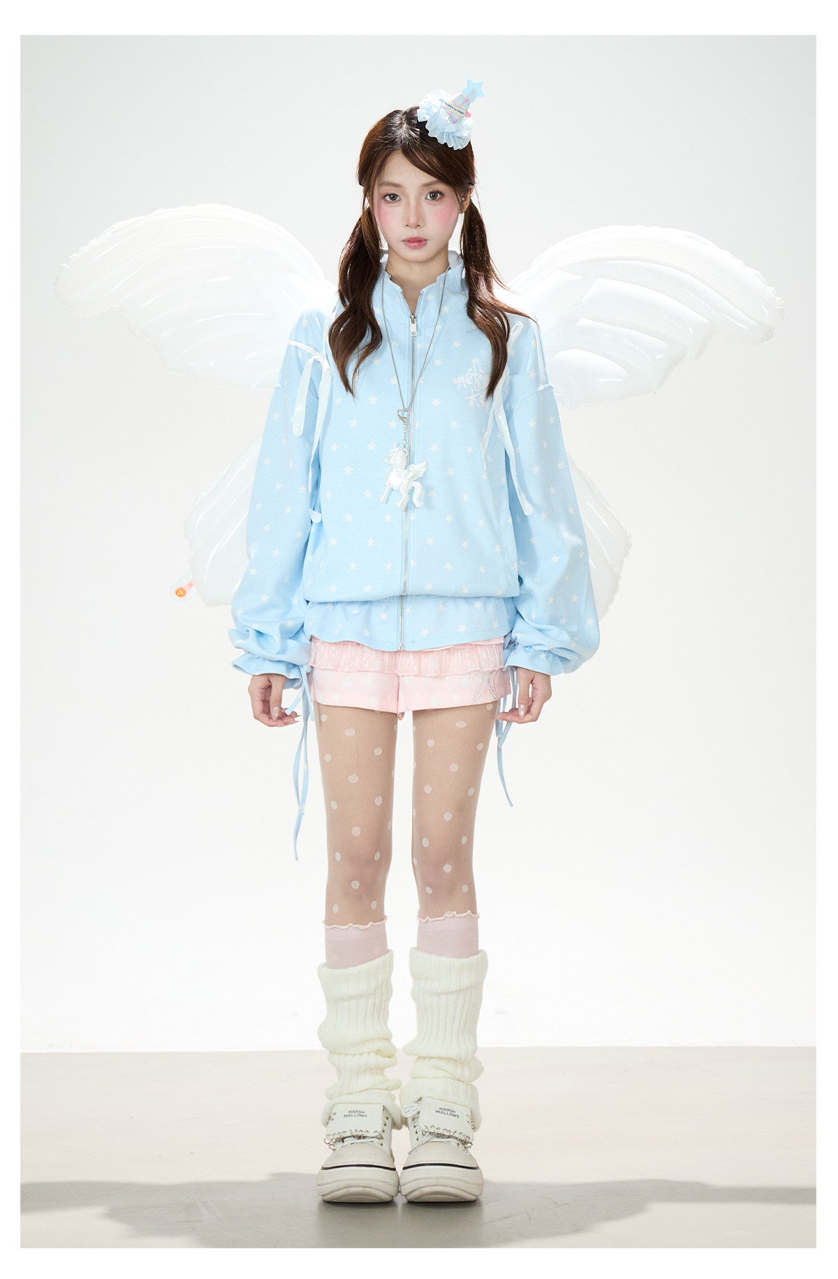 Allover Star Zip-Up Sweatshirt Jacket & Blue Plaid Tiered Midi Skirt