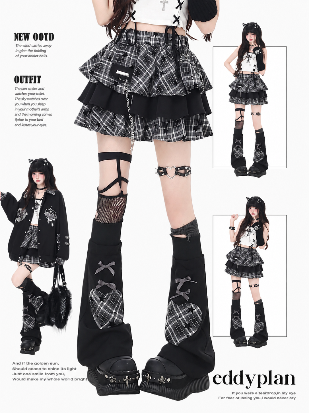Distressed Plaid Tiered Skort with Matching Leg Warmers