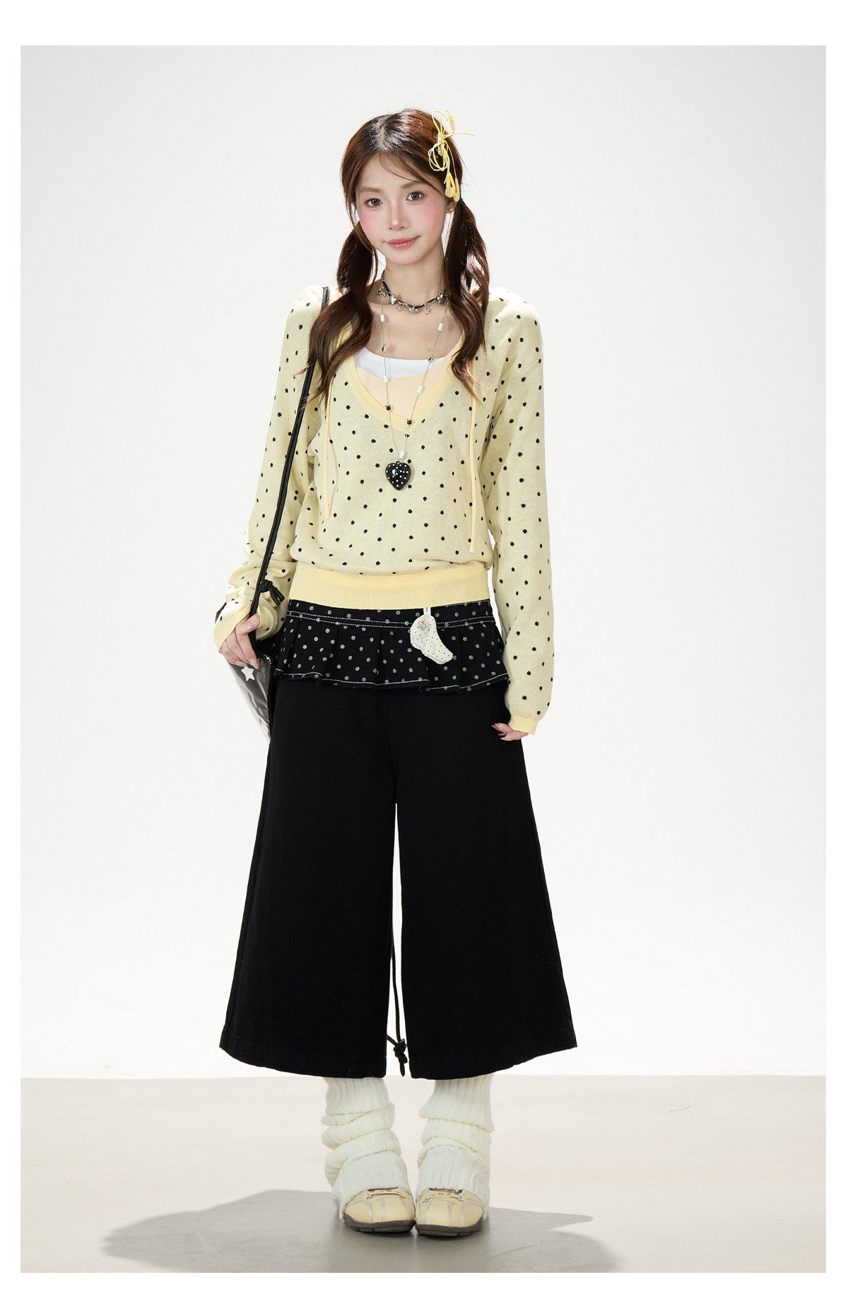 Polka-Dot Hooded Knit Sweater