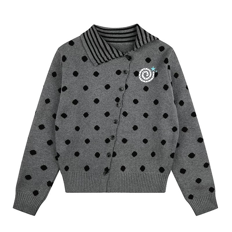 Polka-Dot Asymmetric Knit Cardigan & Tiered Midi Skirt