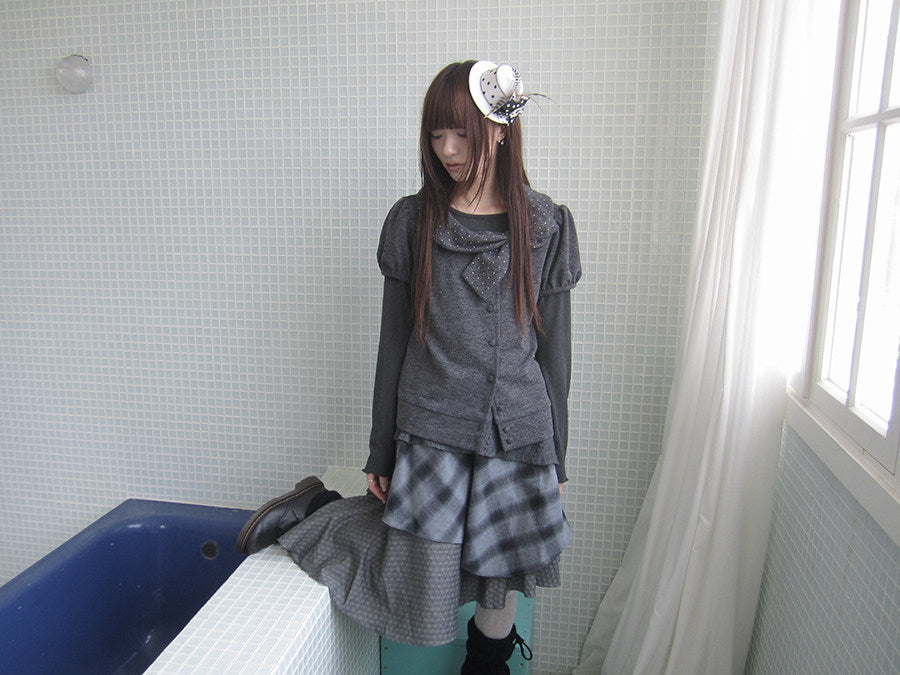 Polka Dot Bow Knit Top & Long Sleeve Two-Piece Set