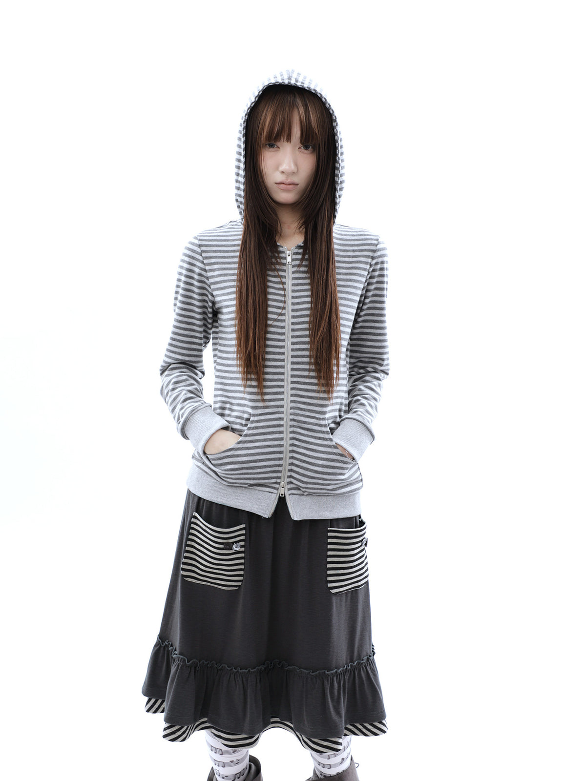 Heather Stripe Zip-Up Hoodie