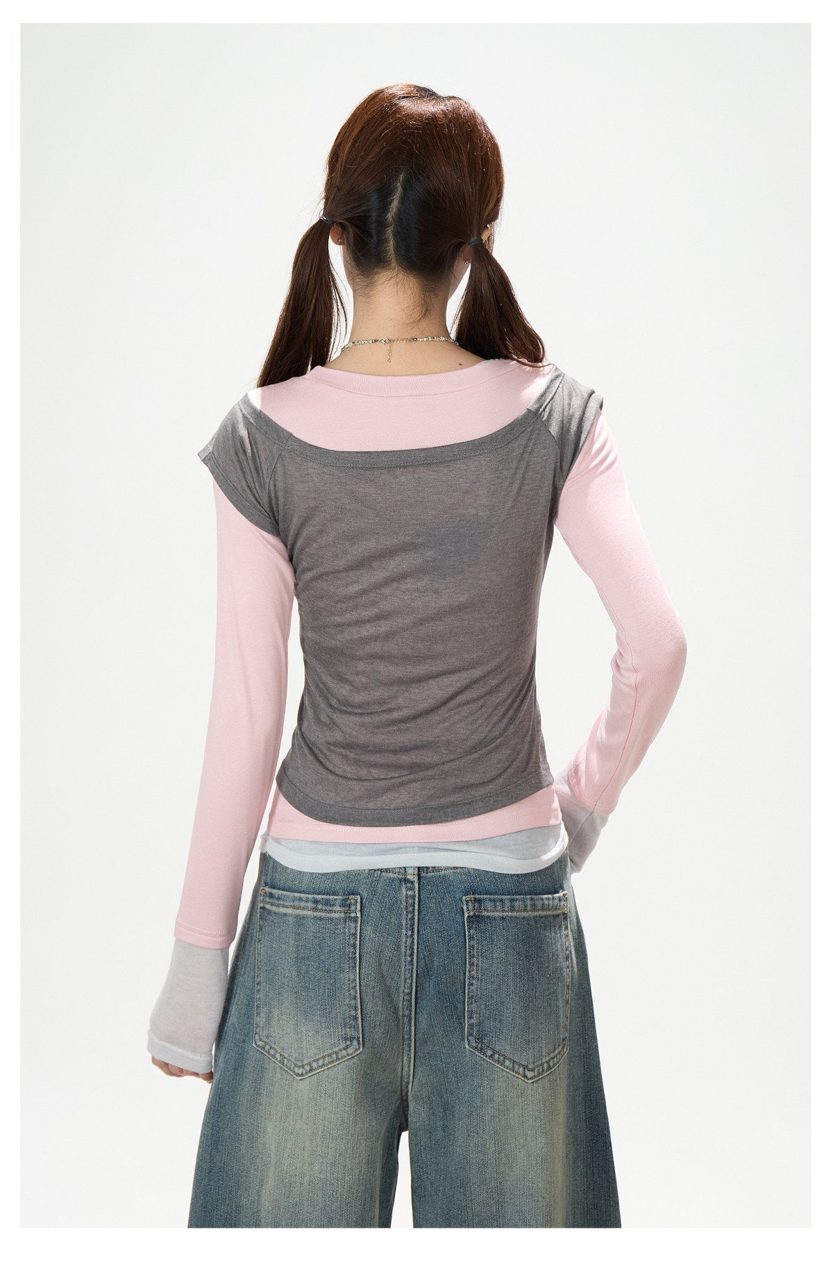 Contrast Faux Three-Layer Long Sleeve Top