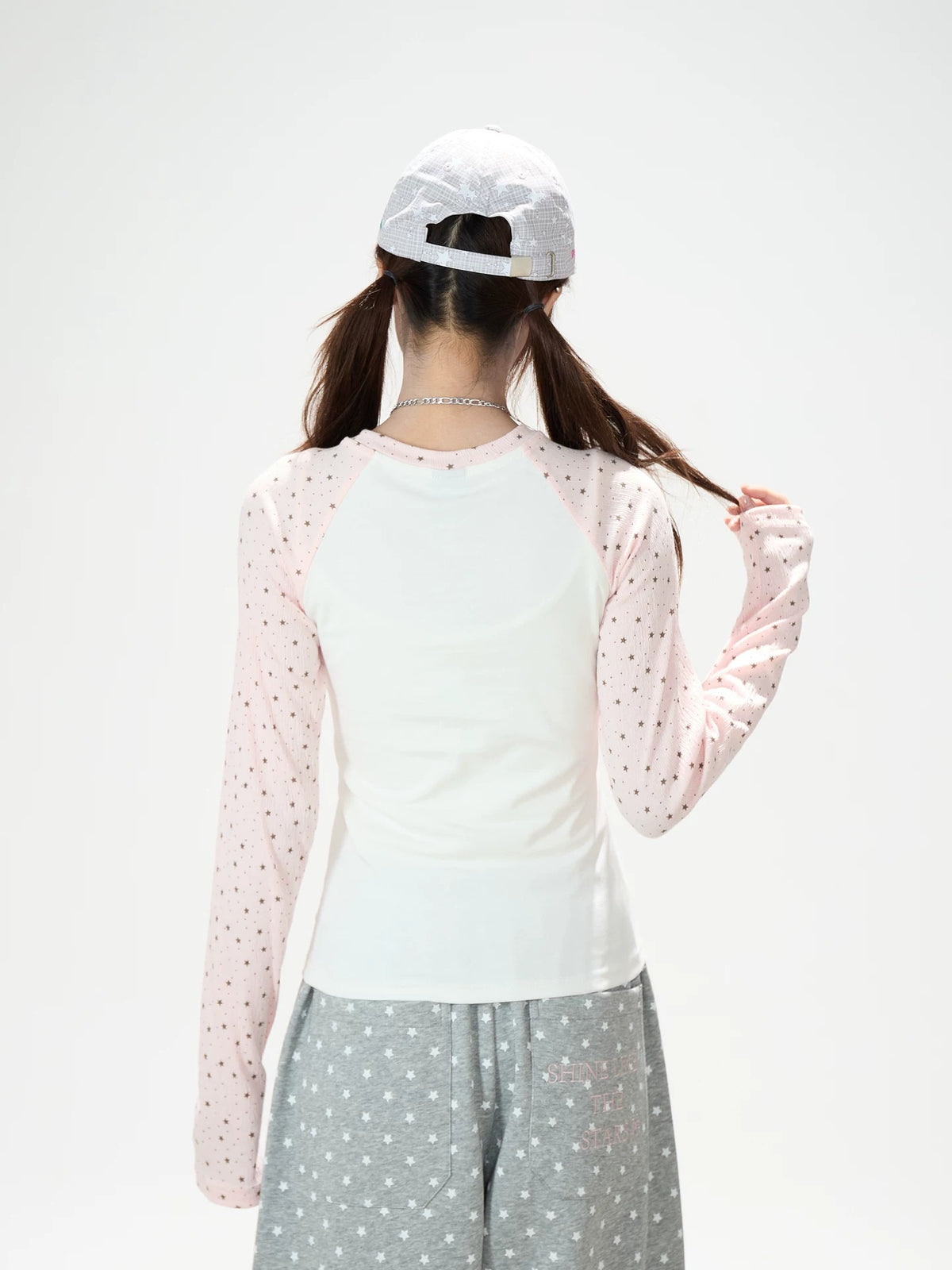 Pink Star Raglan Long Sleeve Top & Gray Heart Star Wide-Leg Pants