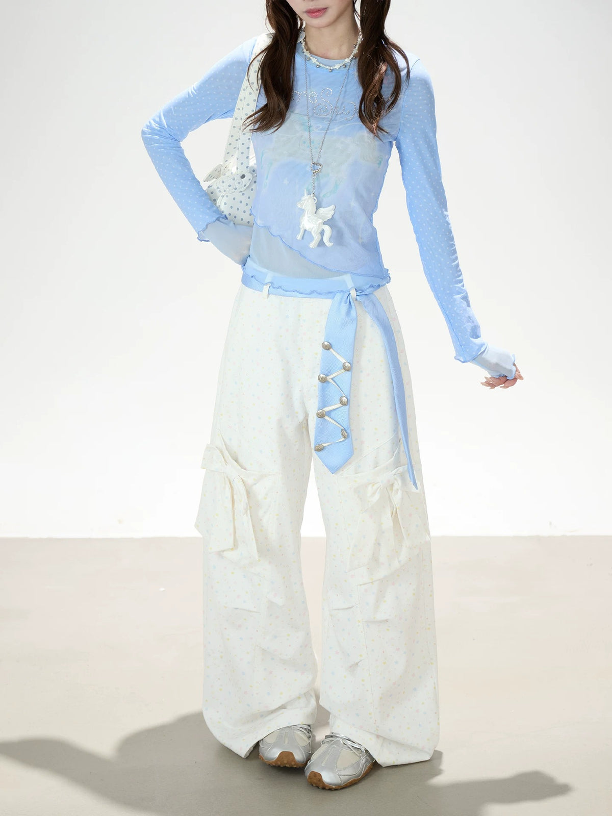 Dreamy Unicorn Mesh Long Sleeve Top & Soft Wide-Leg Pants
