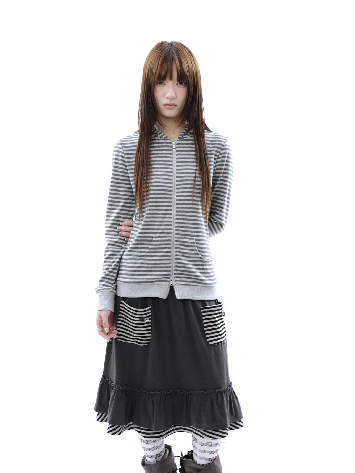 Heather Stripe Zip-Up Hoodie