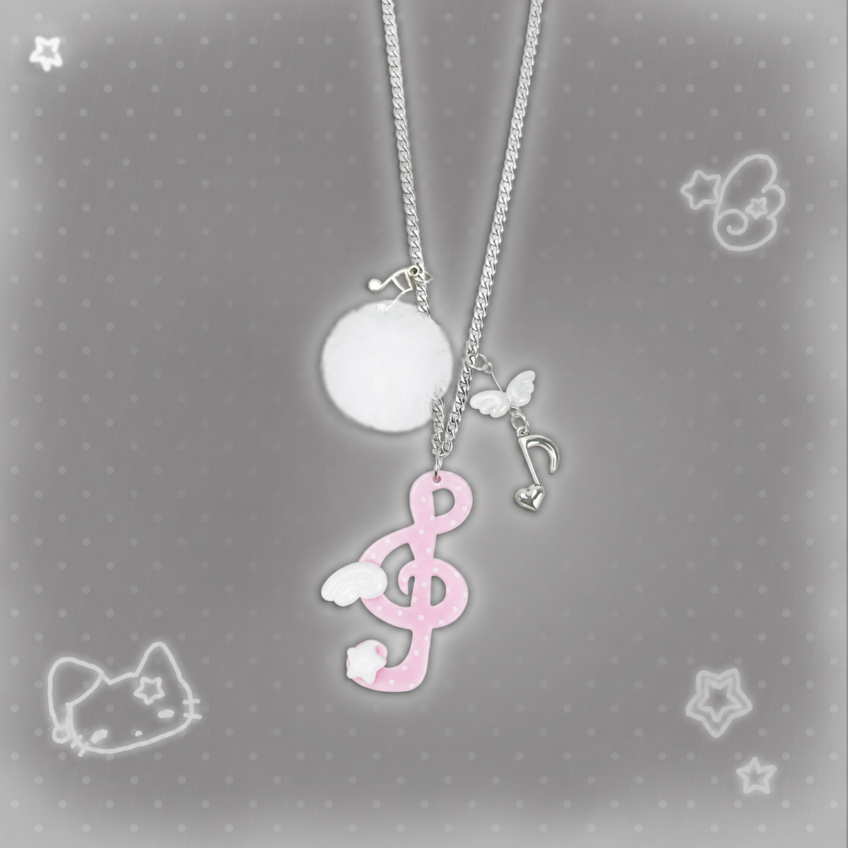 Winged Music Note Pom-Pom Necklace