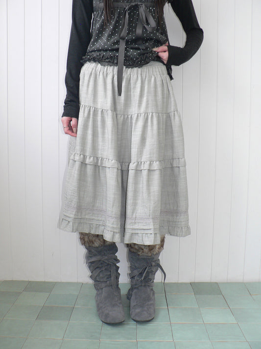 Ruffle-Trim Tiered Midi Skirt