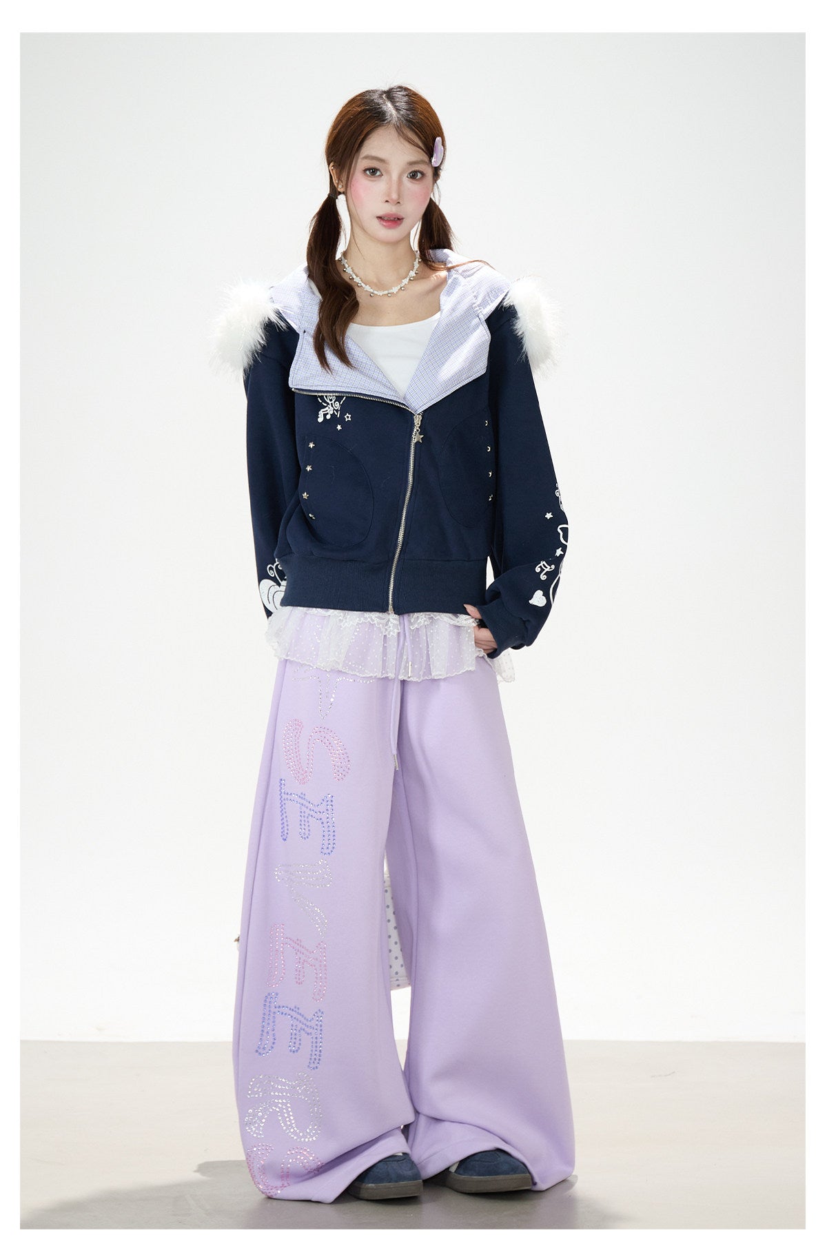 Pantalon de survêtement à jambes larges avec strass motif étoile de mer