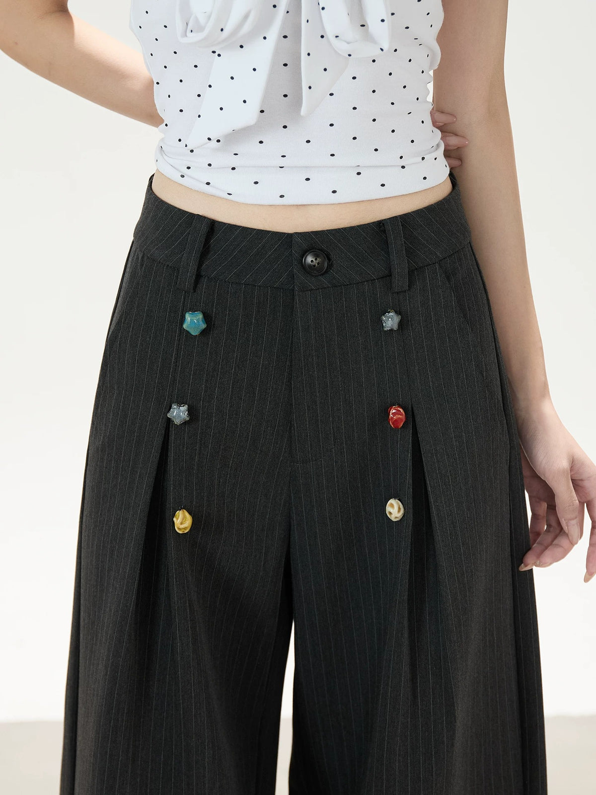 Pinstripe Charm Wide-Leg Trousers