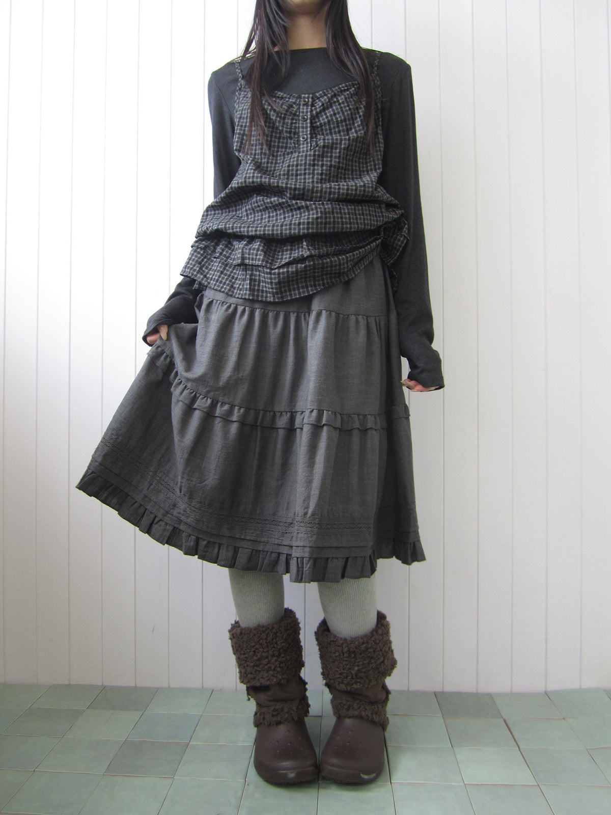 Ruffle-Trim Tiered Midi Skirt