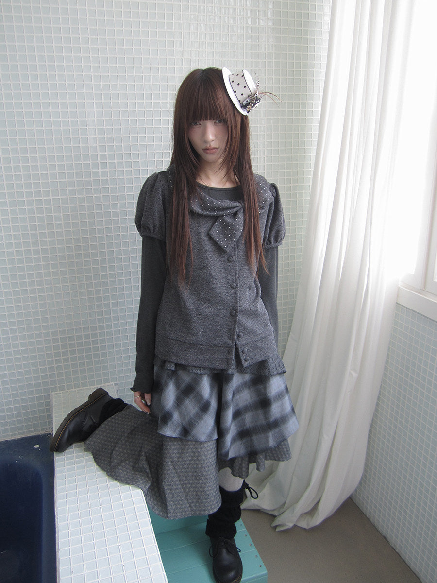 Polka Dot Bow Knit Top & Long Sleeve Two-Piece Set