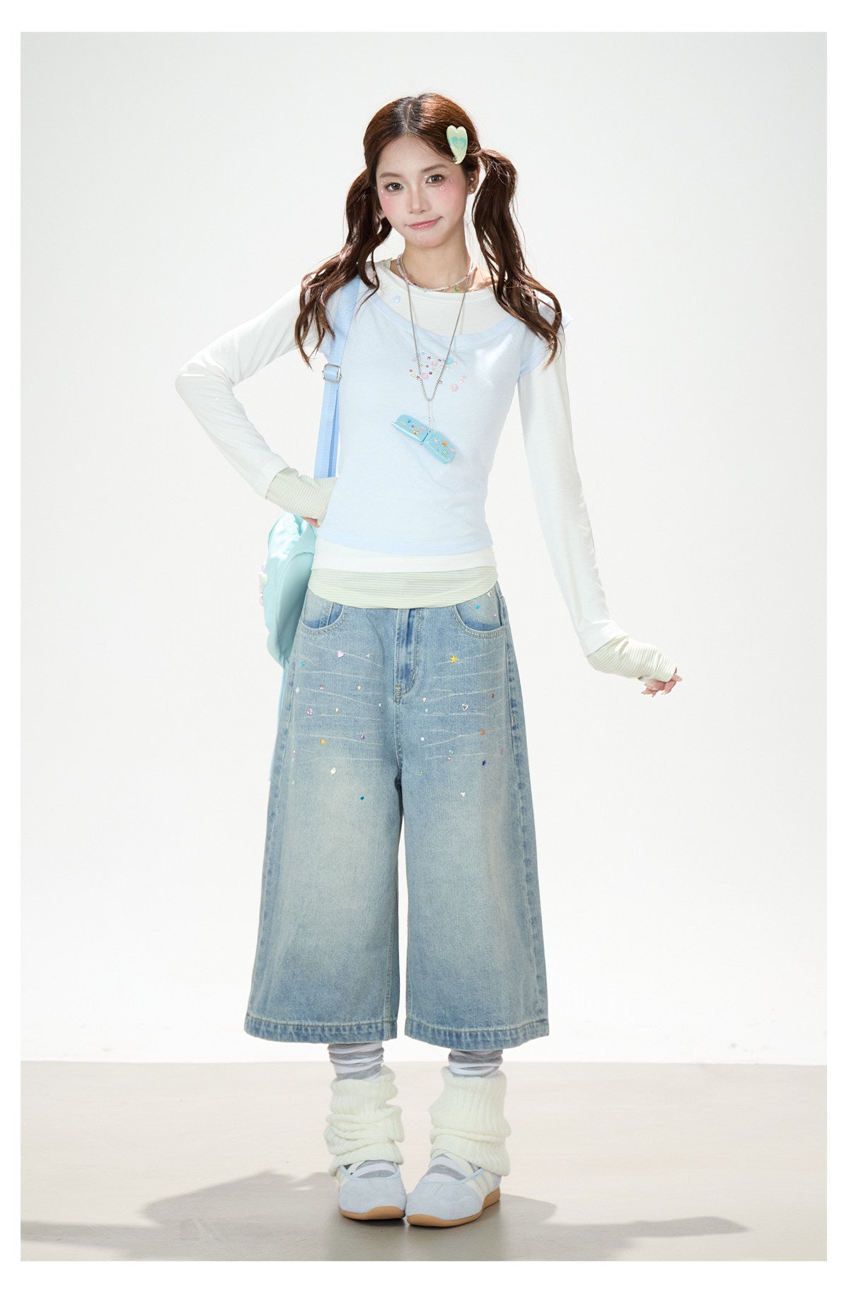 Contrast Faux Three-Layer Long Sleeve Top