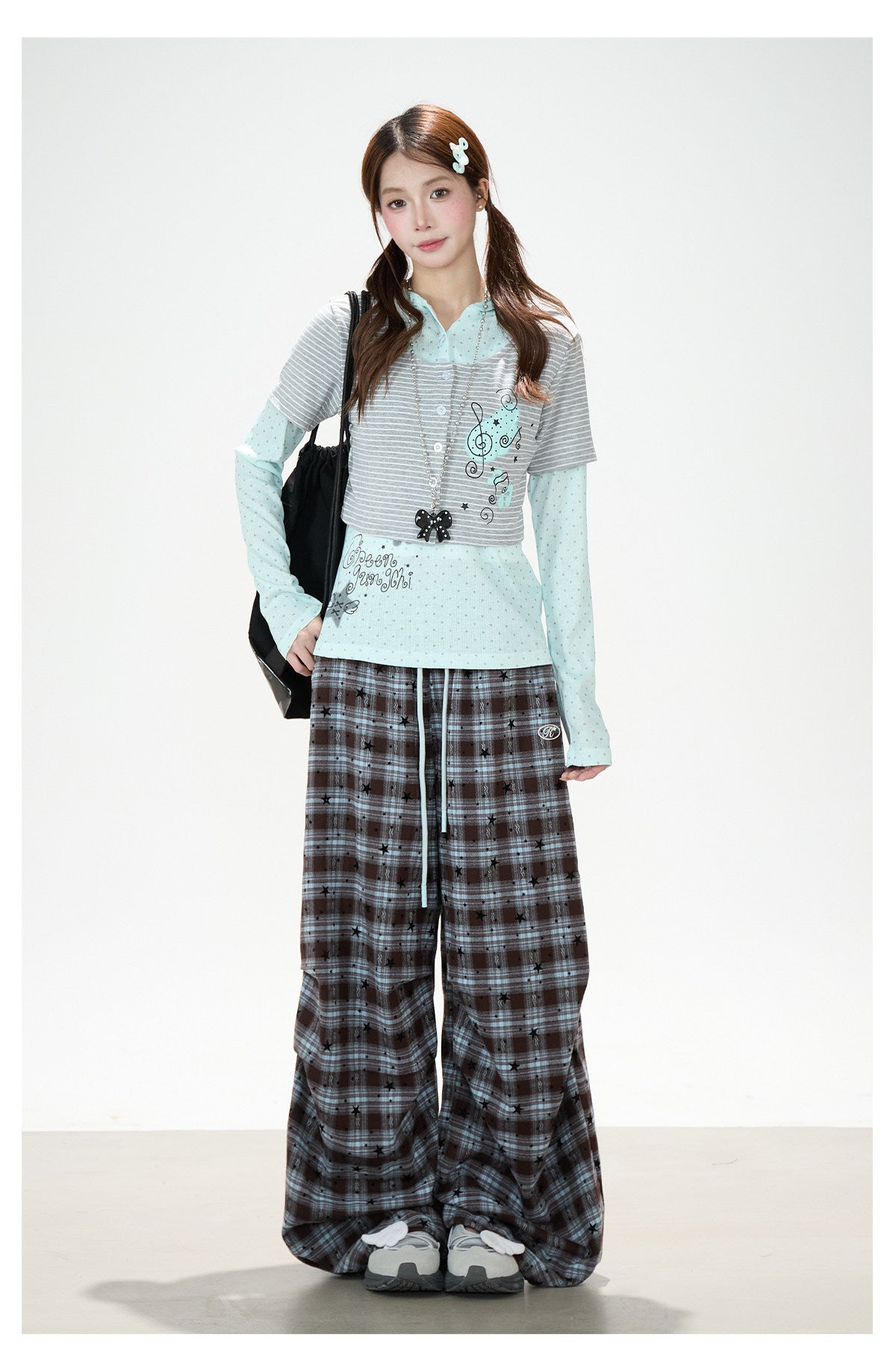 Star Plaid Wide-Leg Pants