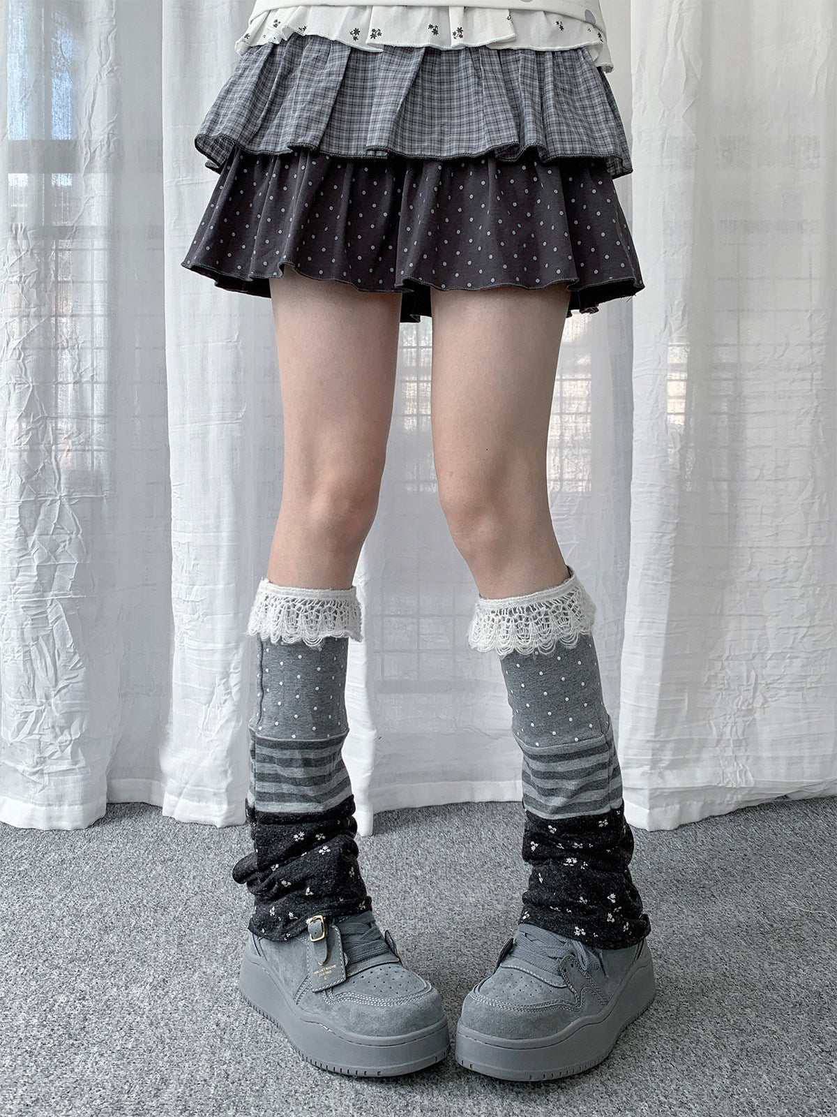 Lace Polka Dot Stripe Patchwork Leg Warmers
