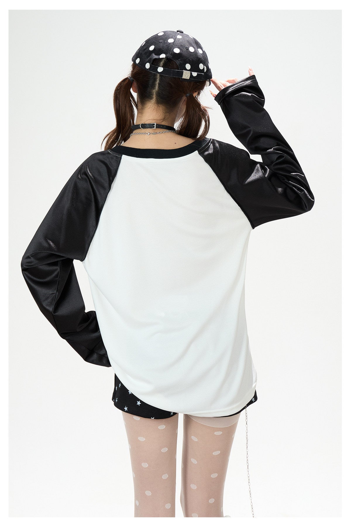 Cartoon Angel Raglan Long Sleeve Top & Black Star Drawstring Shorts