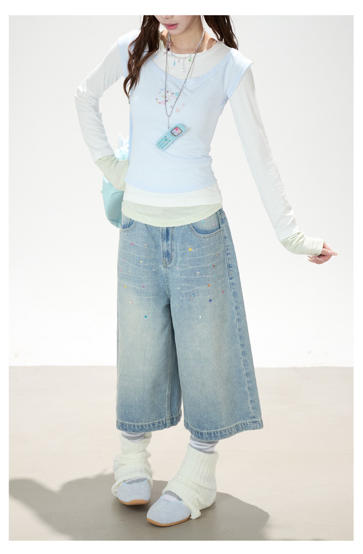 Contrast Faux Three-Layer Long Sleeve Top