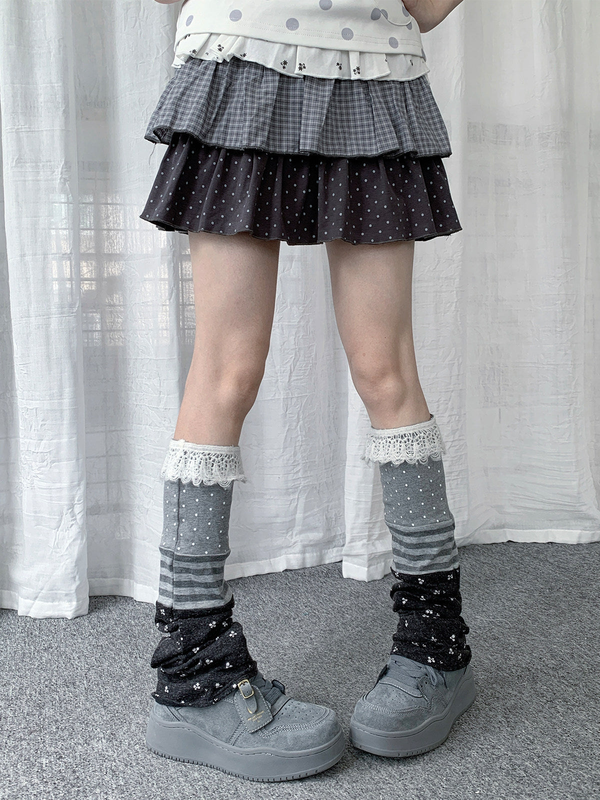 Lace Polka Dot Stripe Patchwork Leg Warmers