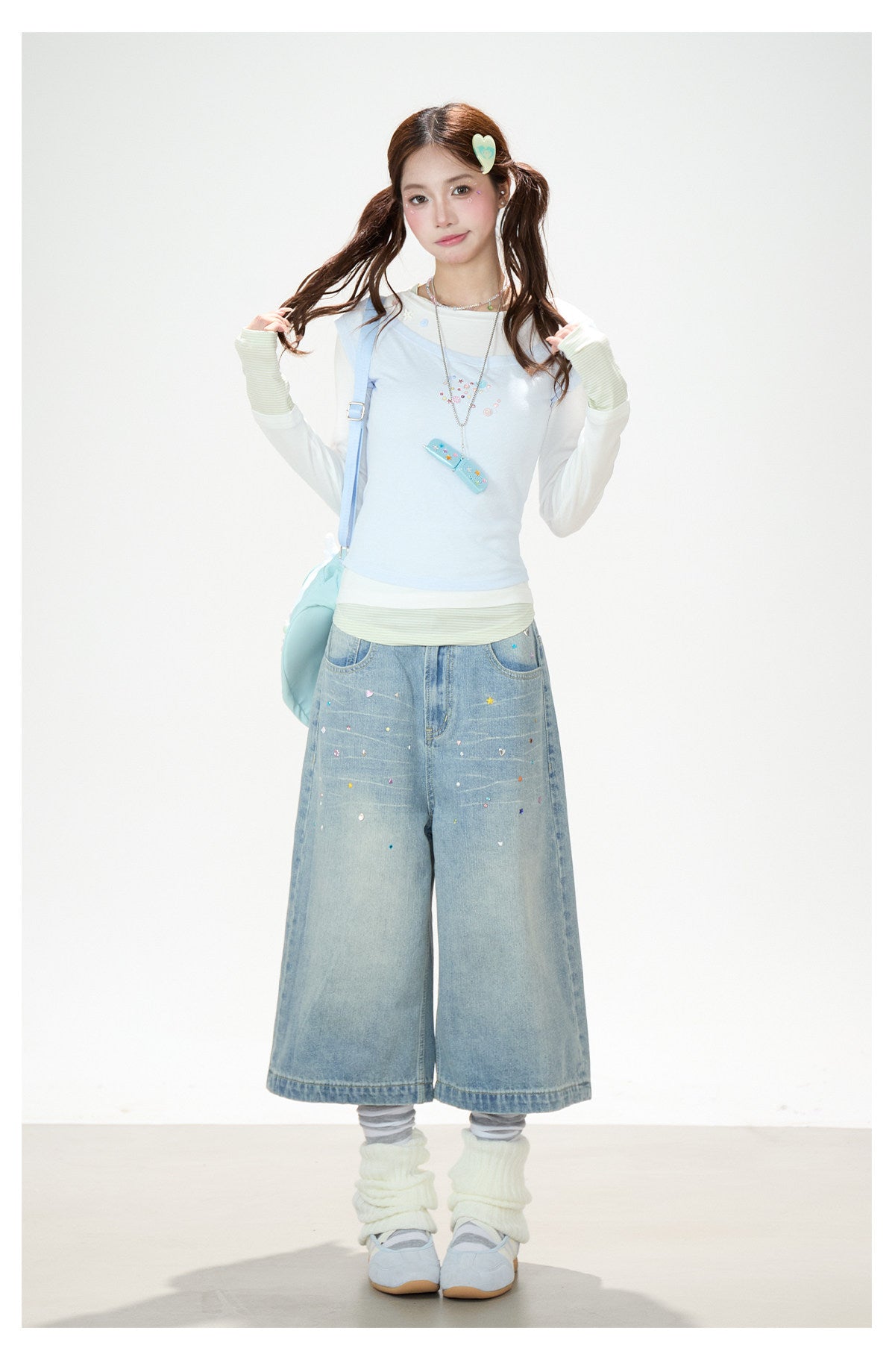 Contrast Faux Three-Layer Long Sleeve Top