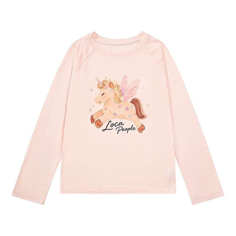 Cartoon Pony Long Sleeve Top & Pink Ruffle Mini Skirt