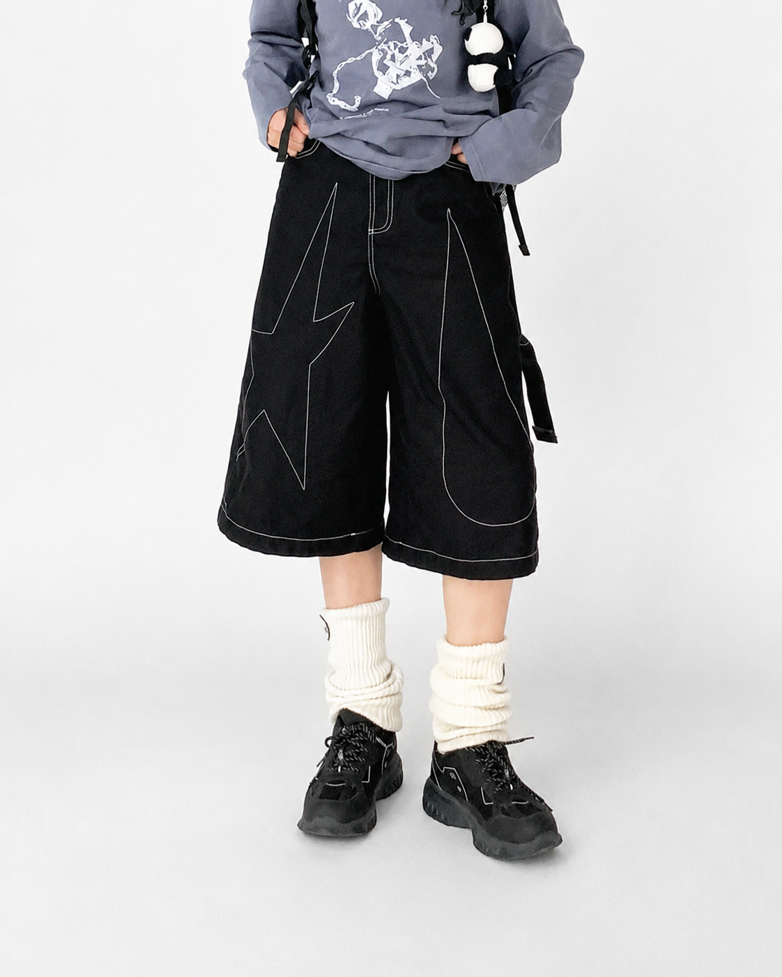 Falling Star Contrast-Stitch Wide-Leg Culottes