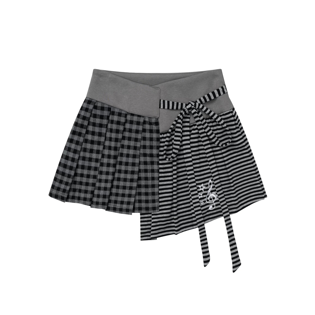 Star Girl Graphic Stand-Collar Jacket & Gray Layered Mini Skirt