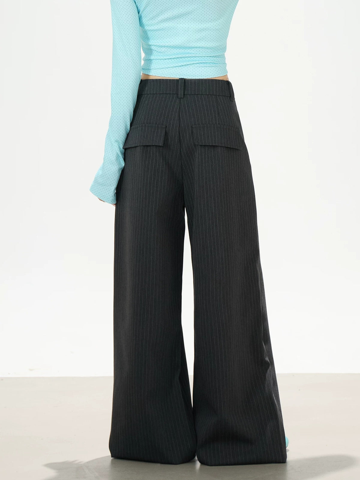 Pinstripe Button Wide-Leg Pants