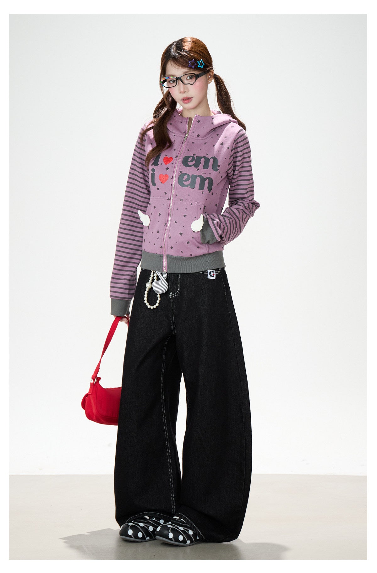 Washed Black Curved Wide-Leg Jeans
