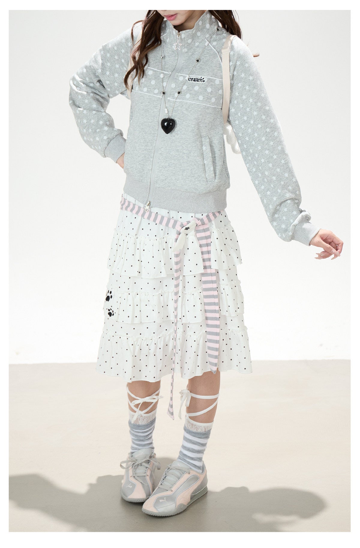 Polka-Dot Star Zip-Up Sweatshirt Jacket