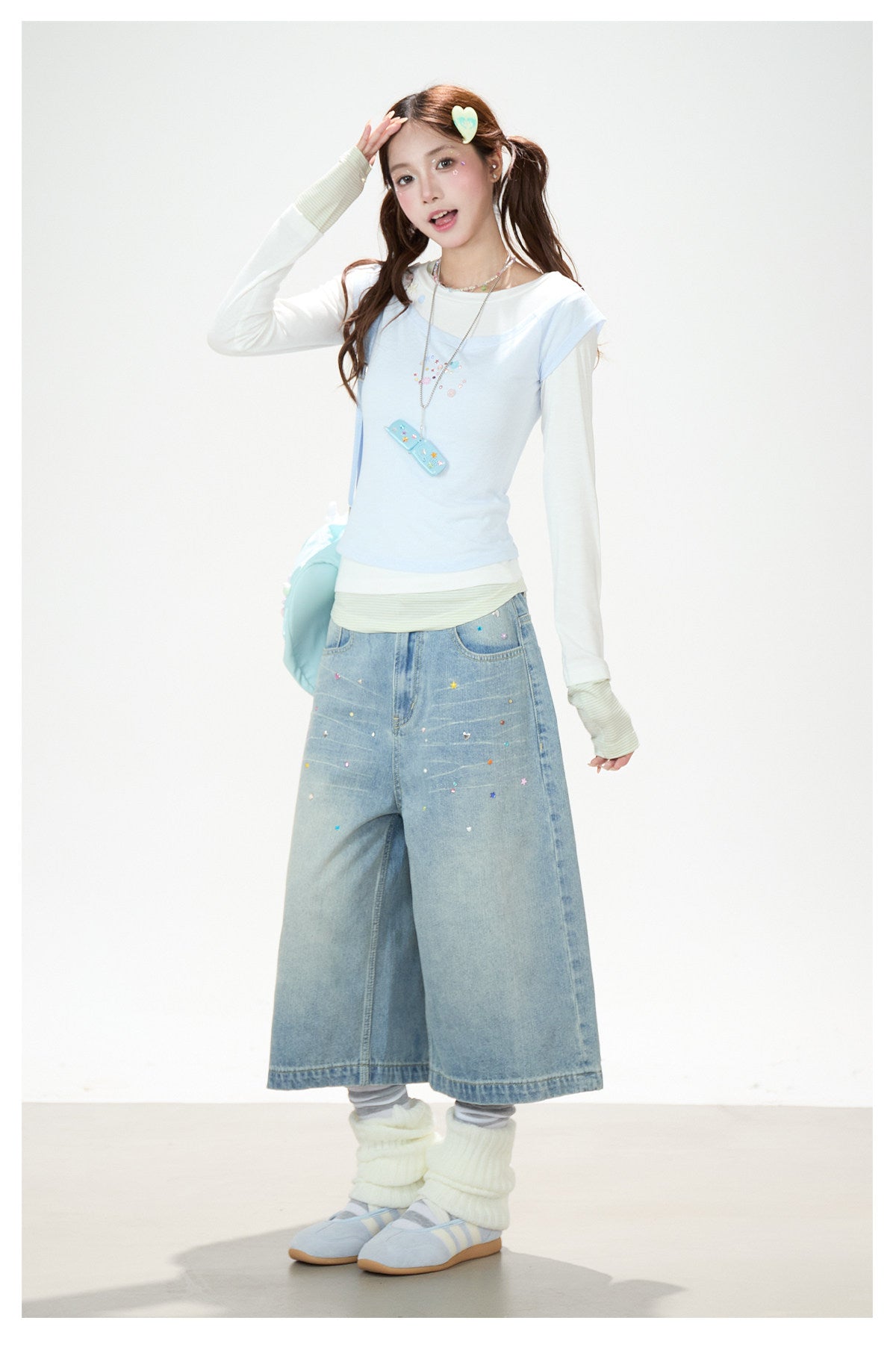Contrast Faux Three-Layer Long Sleeve Top