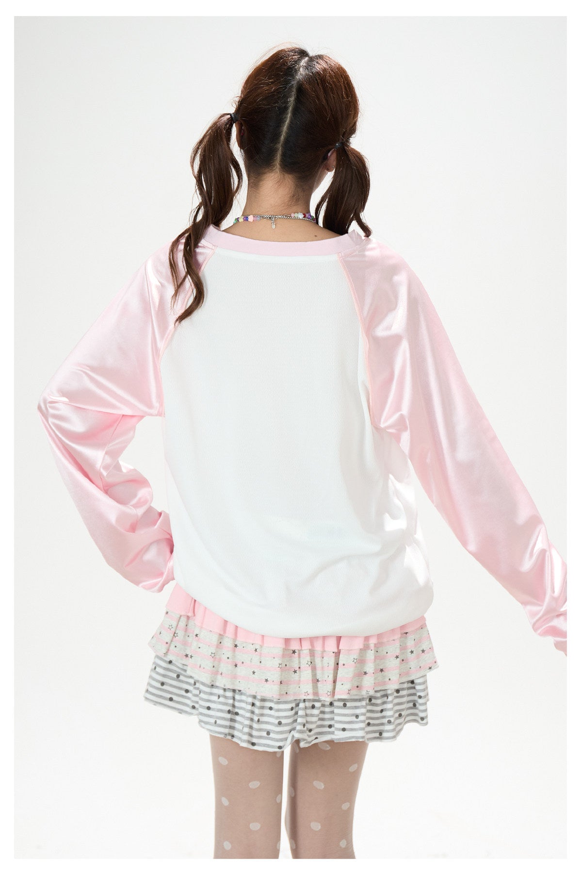 Cartoon Angel Raglan Long Sleeve Top & Black Star Drawstring Shorts