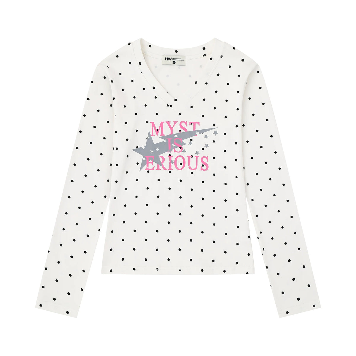 Polka-Dot V-Neck Long Sleeve Top & Star Music Note Wide-Leg Pants