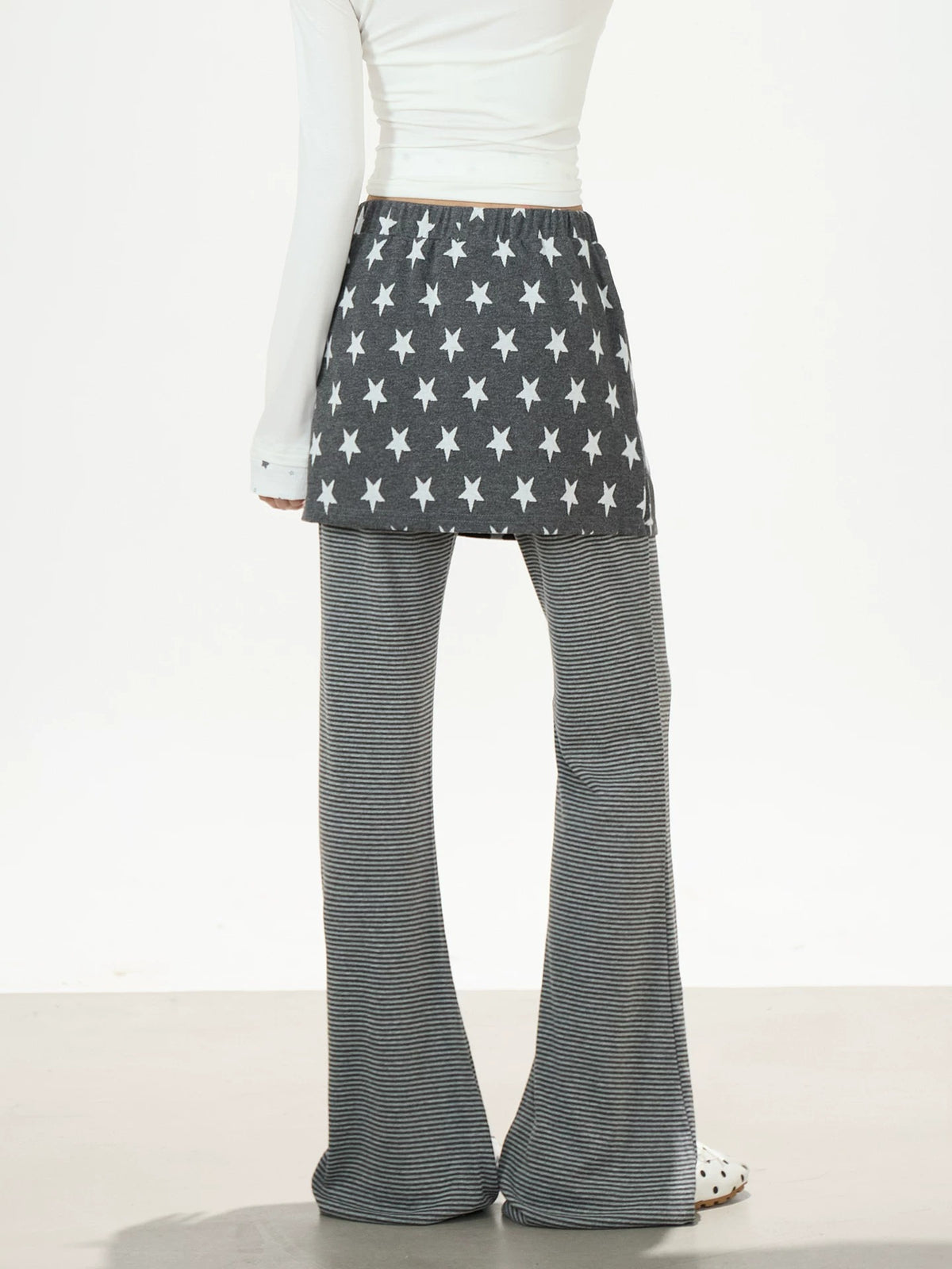 Star Skirt-Layer Stripe Flared Pants