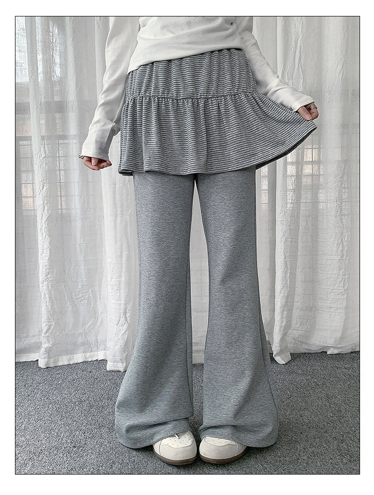 Striped Ruffle Layered Flare Pants