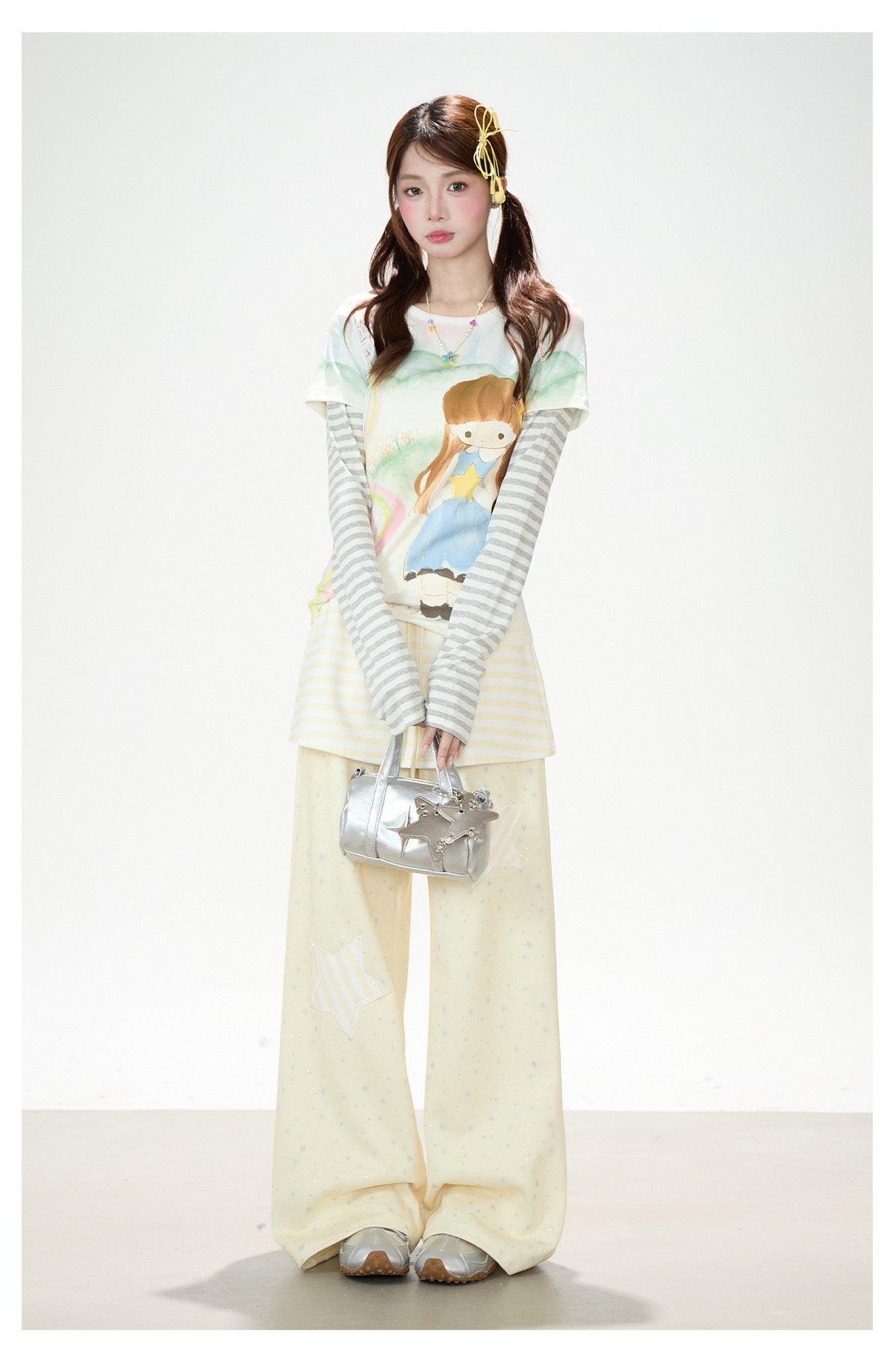 Star Patch Layered Wide-Leg Sweatpants